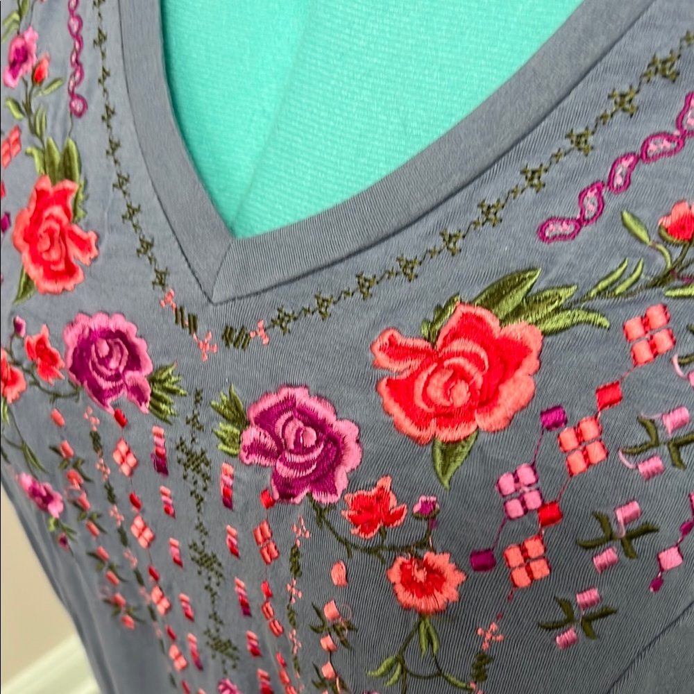 Sahalie Blue Tunic with Pink Floral Embroidery - Picture 4 of 7